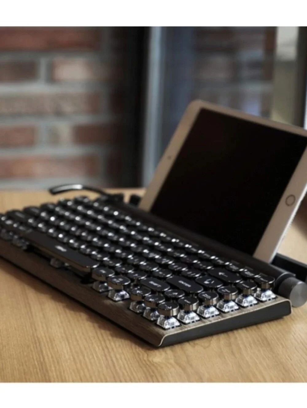 7KEYS Typewriter Keyboard Wireless Retro Mechanical with Bluetooth Wood Tone